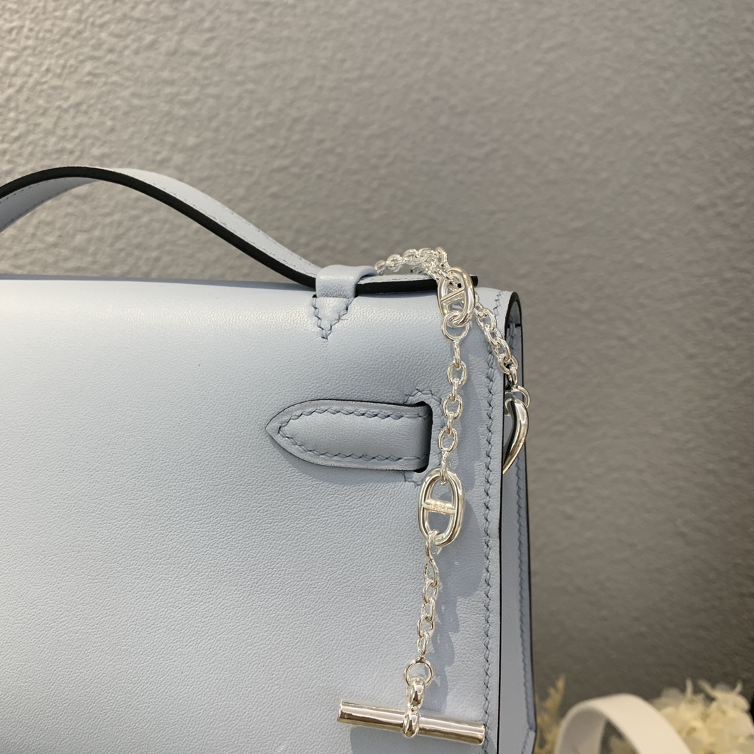 에르메스 미니 켈리백22 린넨블루 은장 스위프트